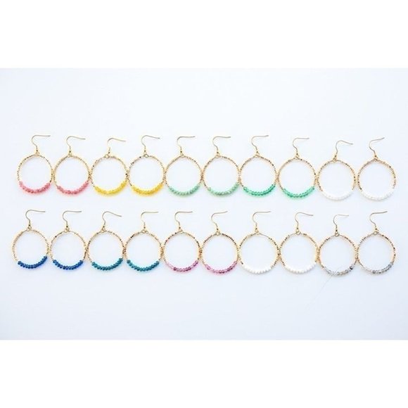 Yellow Onyx Sparkly Gold Beaded Earring Gemstone Dangle Hoops Yellow onyx - Picture 6 of 8